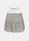Alessandra Rich Prince Of Wales Low Wool Mini Skirt In Black-white