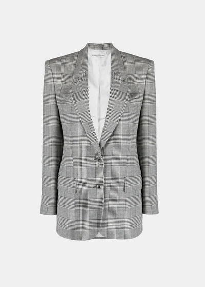 Alessandra Rich Wool Prince Of Wales Oversize Blazer In Grey