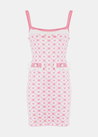 Alessandra Rich Heart-print Knitted Mini Dress In Pink/white