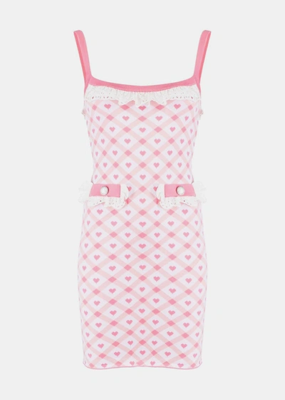 Alessandra Rich Heart-print Knitted Mini Dress In Pink