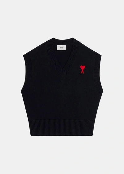 Ami Alexandre Mattiussi Ami Ami De Coeur Logo Embroidered Knitted Vest In Black
