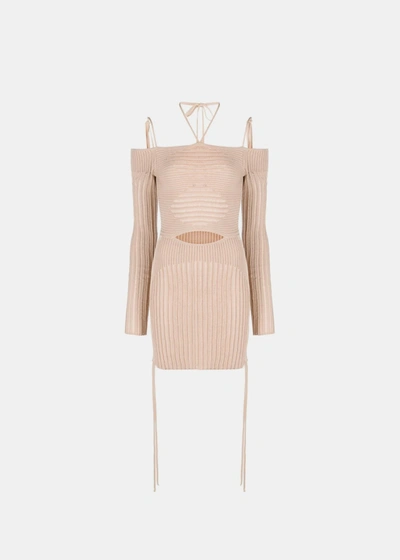 Andreädamo Ribbed-knit Mini Dress In Beige