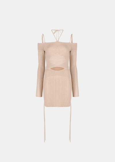 Andreädamo Ribbed-knit Mini Dress In Neutrals