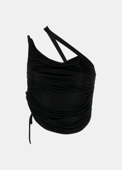 Andreädamo Andreadamo Black Mono Shoulder Draped Top
