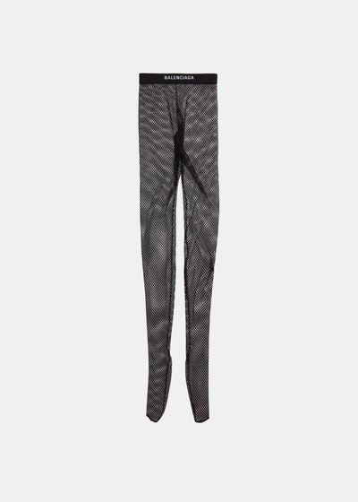 Balenciaga Logo-band Mesh Tights In Black/white