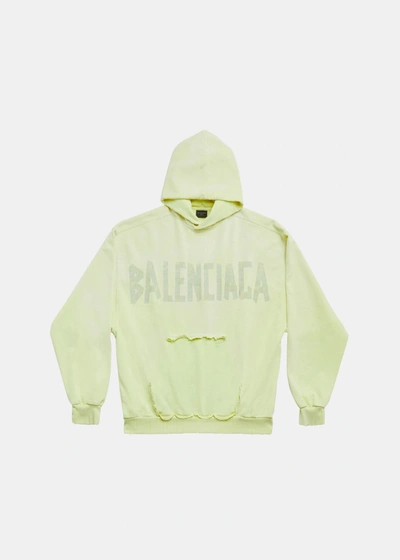 Balenciaga Tape Type Ripped Pocket Hoodie In Fluo Yellow