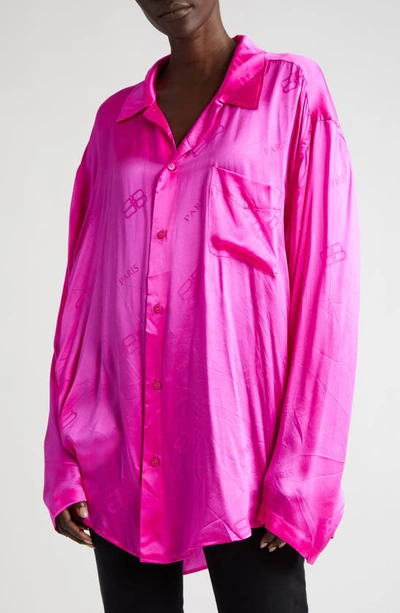 Balenciaga Minimal Logo Jacquard Silk Button-up Shirt In Pink