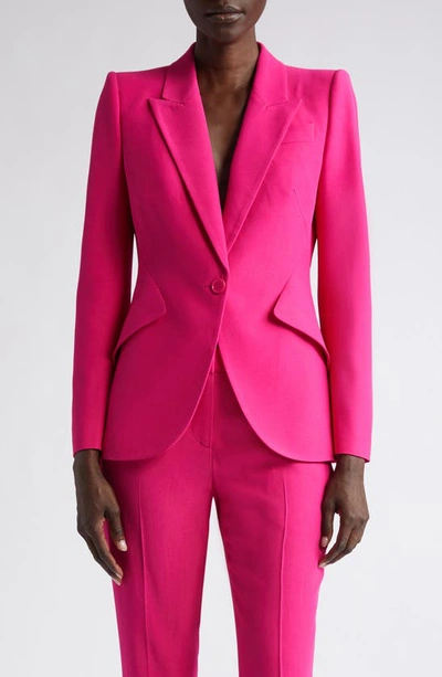 Alexander Mcqueen Peak Shoulder Leaf Crepe Jacket In Rosa