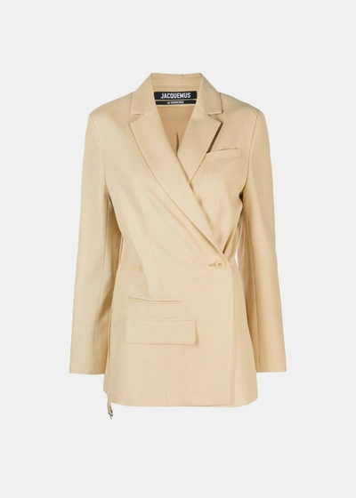 Jacquemus Crossover Double Breasted Blazer In Beige