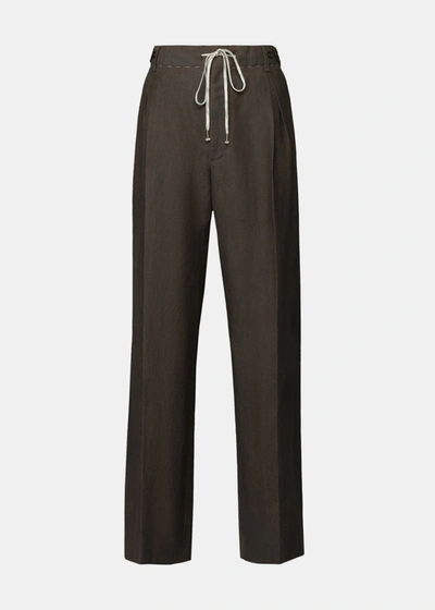 Maison Margiela Straight-leg Drawstring Linen Pants In Dark Brown