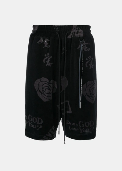 Mastermind Japan Rose-print Velour Track Shorts In Charcoal