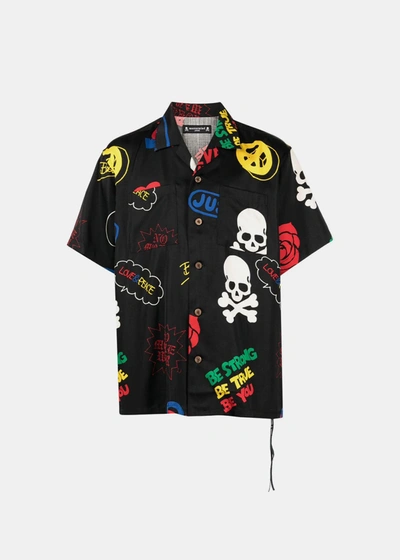 Mastermind Japan Camp-collar Printed Silk-satin Shirt In Multi