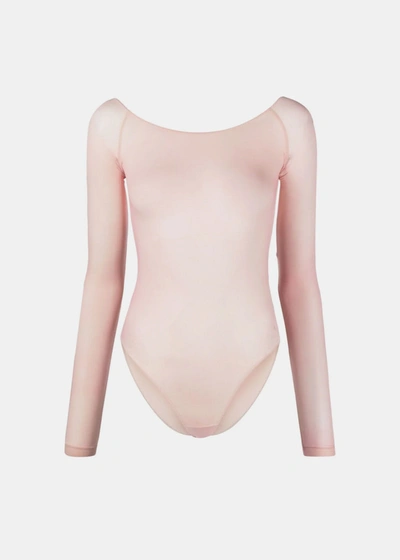 Mm6 Maison Margiela Semi-sheer Long-sleeve Bodysuit In Pink