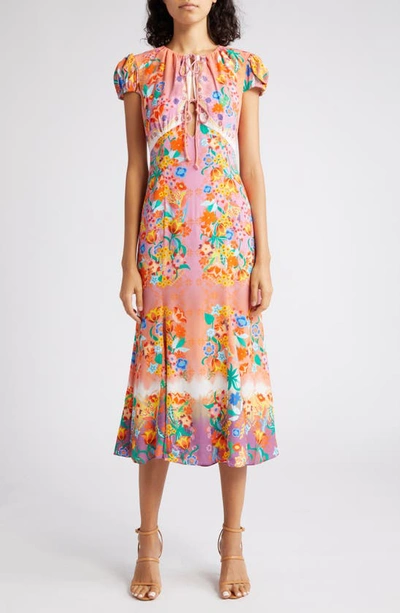 Saloni Lace-up Front Crepe Midi Dress In 1665-twillight Gradient