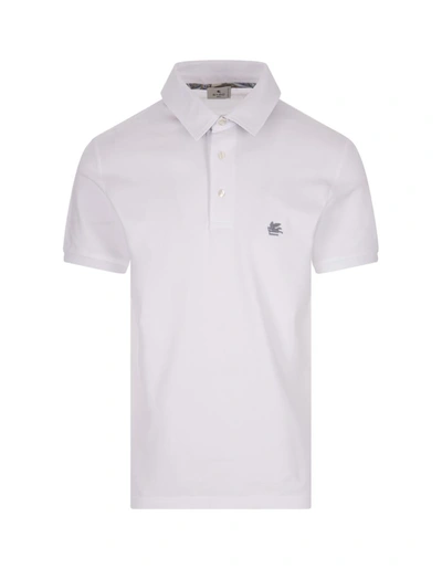 Etro White Polo Shirt With Logo And Paisley Undercollar