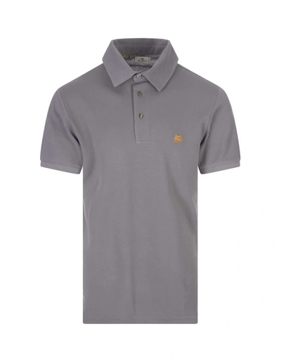 Etro Grey Polo Shirt With Logo And Paisley Undercollar