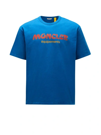Moncler Genius Logo Cotton Graphic T-shirt In Blue