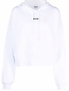 Msgm Cropped Hoodie With Drawstring Hood In White