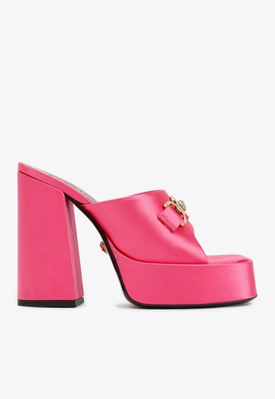Versace 120mm Satin Mules In Dark Pink