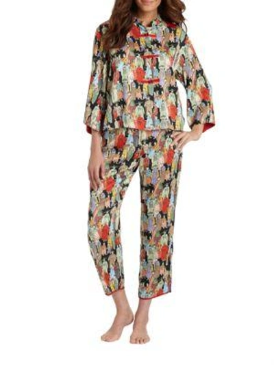 Natori Two-piece Dynasty Printed Pajamas In Black