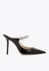 Jimmy Choo Bing 100 Crystal-embellished Patent-leather Mules In Black