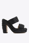 Bottega Veneta Raffia Block Heel Mules With Braided Design In Black