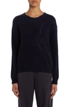 Moncler Embroidered Logo Wool Sweater In Blue Navy