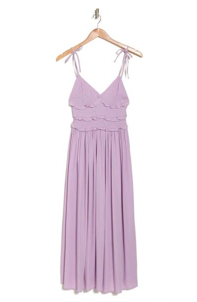 Topshop Shirred Ruffle Slip Midi Dress In Lilac-pink