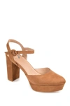Journee Collection Womens Roslynn Almond Toe High Block Heel Pumps In Tan