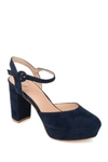Journee Collection Womens Roslynn Almond Toe High Block Heel Pumps In Navy