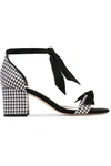 ALEXANDRE BIRMAN CLARITA BOW-EMBELLISHED HOUNDSTOOTH CANVAS AND SUEDE SANDALS