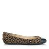 JIMMY CHOO GAZE FLAT Hazelnut Leopard Print Pony Ballerina Flats with Black Patent Toe Cap Detail