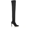 JIMMY CHOO LORRAINE 100 Black Stretch Glossy Techno Fabric Pointy Toe Over The Knee Boots