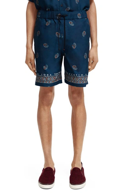 Scotch & Soda Paisley Relaxed Fit Drawstring Shorts In Night Spaced Paisley