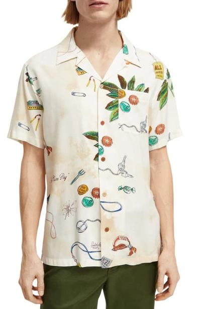 Scotch & Soda Slim Fit Trip Print Short Sleeve Button-up Shirt In 6464-festival Trinkets