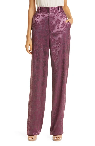 Cinq À Sept Collins Floral Jacquard Straight-leg Pants In Dark Fig