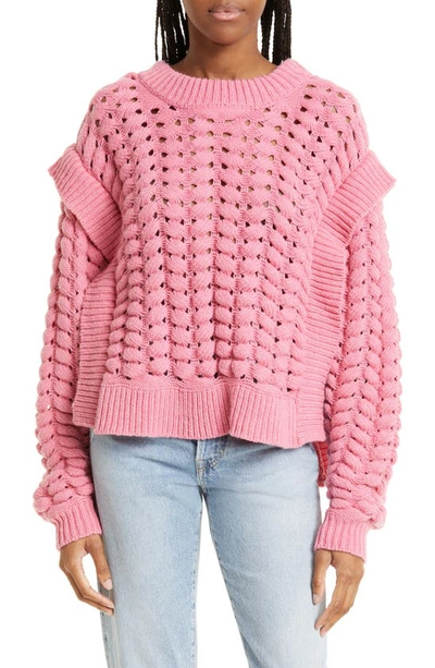 Aknvas Jules Open Knit Sweater In Hot Pink