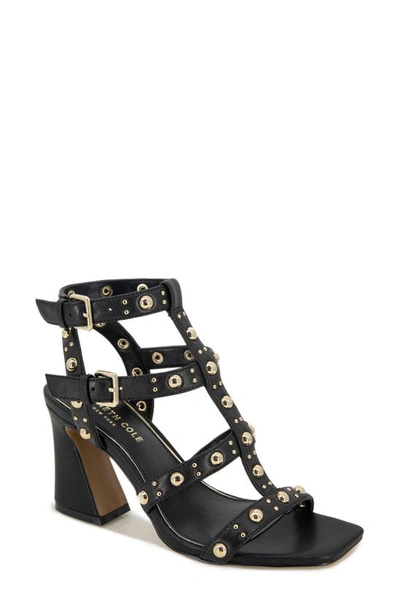 Kenneth Cole Women's Sapha Studded Caged High Heel Sandals In Black Leather