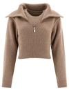 Jacquemus Risoul Cropped Ribbed Merino Wool Half-zip Sweater In Beige