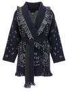 Alanui Fringed Belted Long Shawl Collar Cardigan In Blue