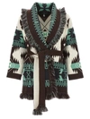 Alanui Icon Jacquard Fringe Belted Cashmere Cardigan In Multicolor