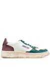 Autry Medalist Low Super Vintage Sneakers In White Pine Grove Leather And Rum Raisin In White