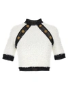 Balmain Button-embellished Tweed Crop Top In White/black