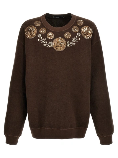 Dolce & Gabbana Graphic-print Cotton Sweatshirt In Brown