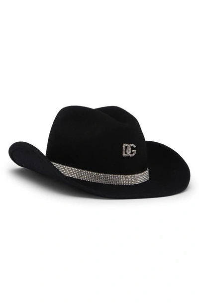 Dolce & Gabbana Crystal-embellished Dg Wool Cowboy Hat In Black
