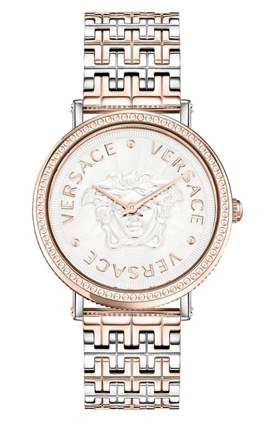 Versace Women's Swiss V-dollar Two-tone Bracelet Watch 37mm In Silver/pink