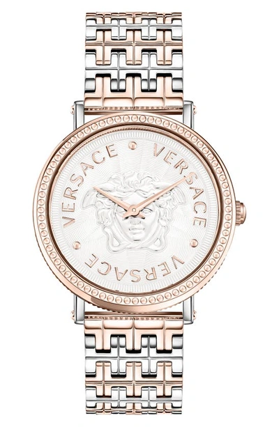 Versace Two-tone Bracelet Watch With Silver Guilloche Dial In Gold
