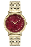 Versace Women's Swiss V-dollar Gold Ion Plated Bracelet Watch 37mm In Gold Red