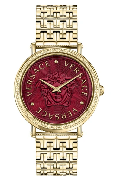 Versace Women's Swiss V-dollar Gold Ion Plated Bracelet Watch 37mm In Red/gold