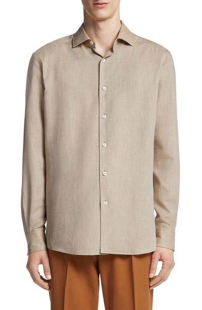 Zegna Cashco Cotton & Cashmere Button-up Shirt In Light Beige